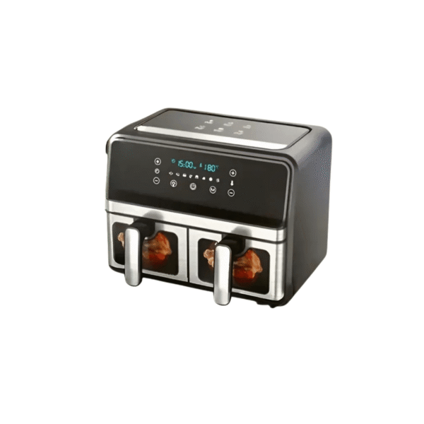 Freidora de Aire de 10L Inox Digital Doble Compartimiento con Visor 2000W X4