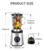 Licuadora Inox de Vaso de Vidrio 1.5L más Moledor de Granos 800W X6 - Imagen 5